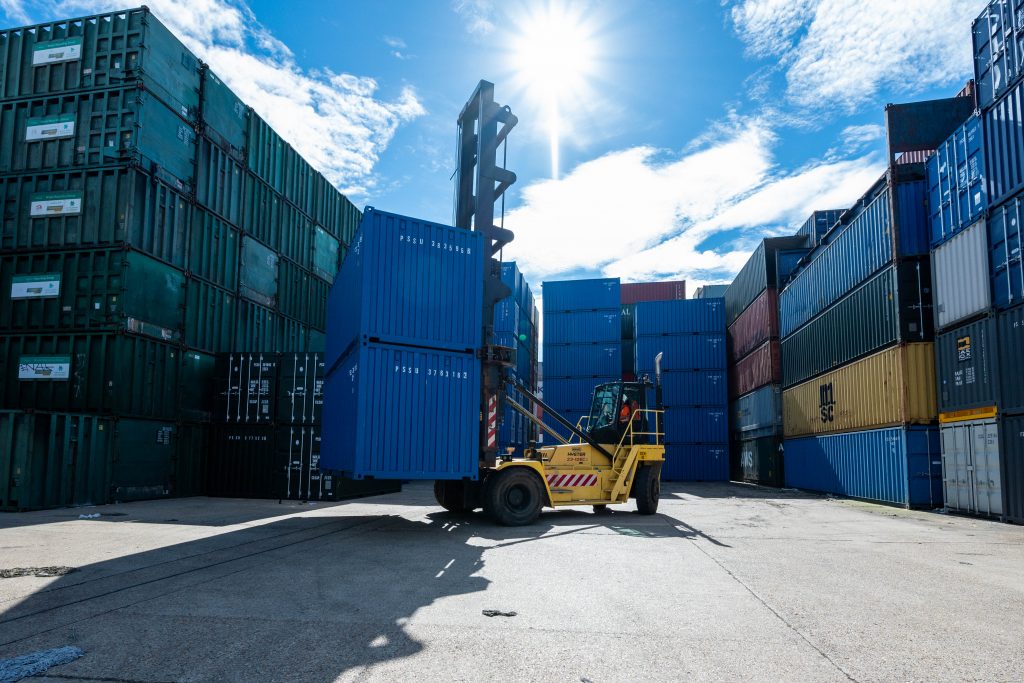 20ft shipping container on forklift