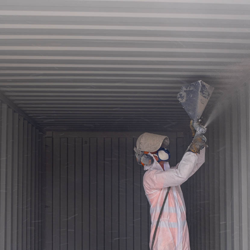 Shipping Container having Grafo-therm applied to the ceiling